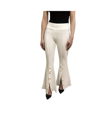 Women's white Flared Button-Accent Pants